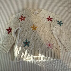 Zara Cream Sweater with Colorful Floral Details